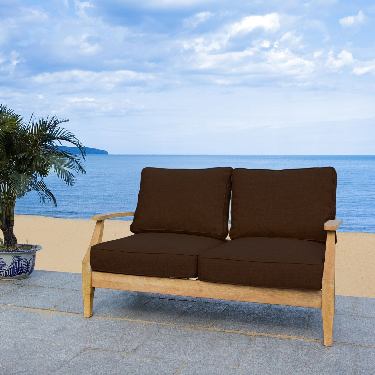 SAFAVIEH Couture Martinique Wood Patio Loveseat - 56Wx35Dx32H