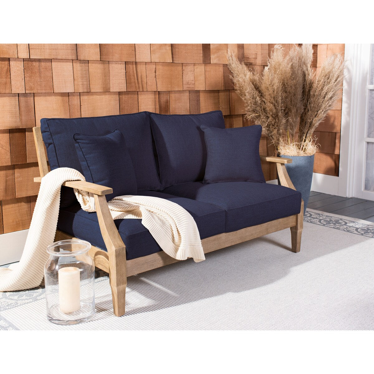 SAFAVIEH Couture Martinique Wood Patio Loveseat - 56Wx35Dx32H