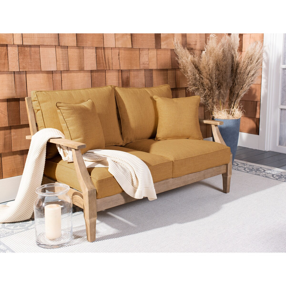 SAFAVIEH Couture Martinique Wood Patio Loveseat - 56Wx35Dx32H