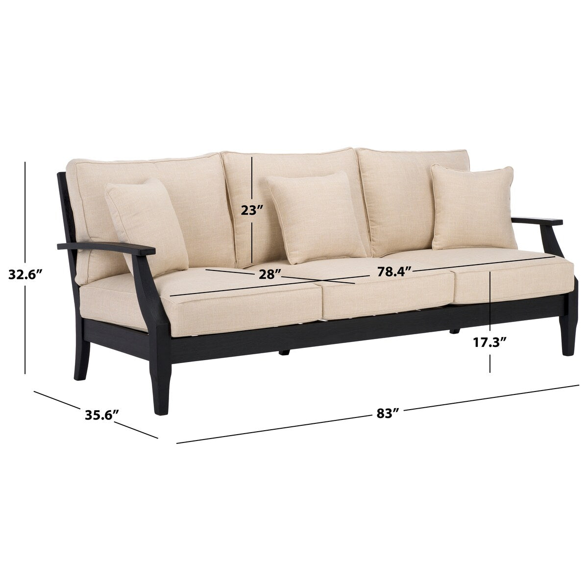 SAFAVIEH Couture Martinique Wood Patio Sofa - 82Wx35Dx32H