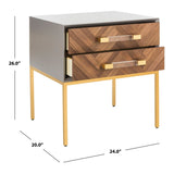 SAFAVIEH Couture Mercês Walnut 2-Drawer Side Table- Charcoal / Gold - 24" W x 20" L x 26" H - 24Wx20Dx26H