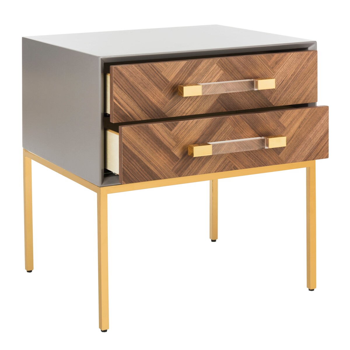 SAFAVIEH Couture Mercês Walnut 2-Drawer Side Table- Charcoal / Gold - 24" W x 20" L x 26" H - 24Wx20Dx26H