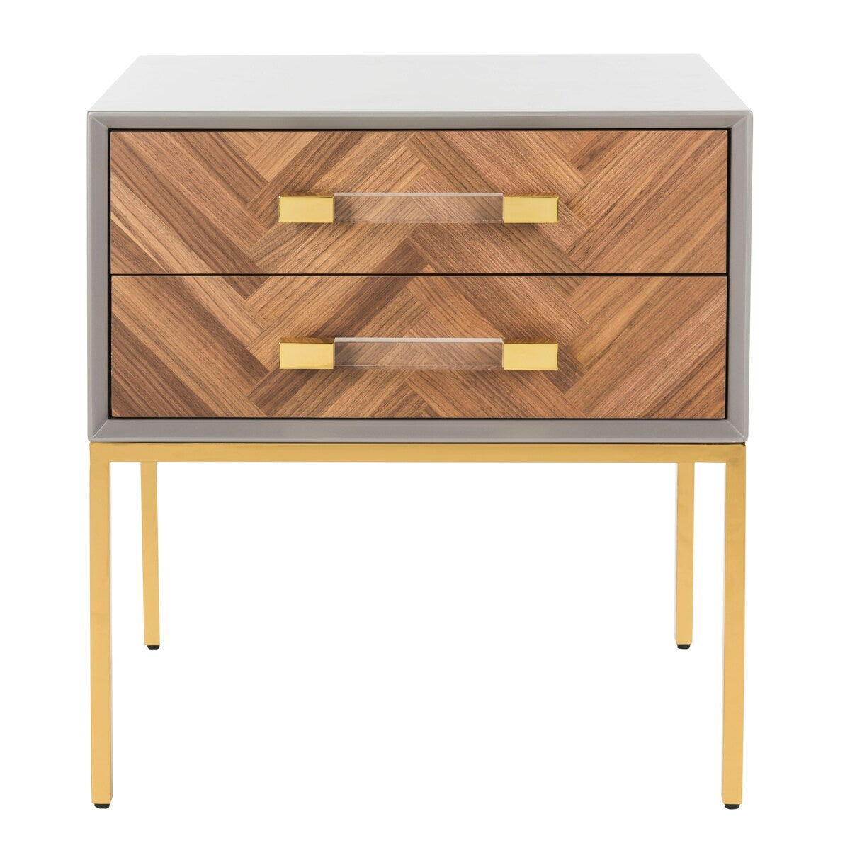 SAFAVIEH Couture Mercês Walnut 2-Drawer Side Table- Charcoal / Gold - 24" W x 20" L x 26" H - 24Wx20Dx26H