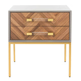 SAFAVIEH Couture Mercês Walnut 2-Drawer Side Table- Charcoal / Gold - 24" W x 20" L x 26" H - 24Wx20Dx26H