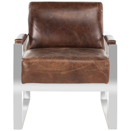 SAFAVIEH Couture Munira Oak Vintage Cigar Brown/ Silver Leather Occasional Chair - 25Wx30Dx28H