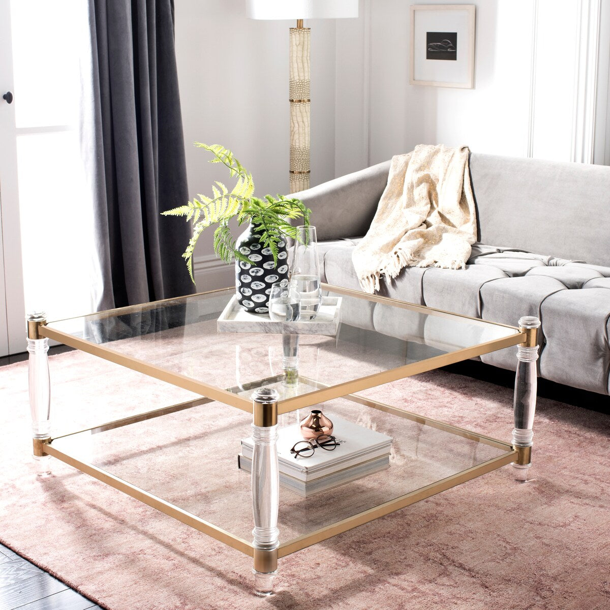 SAFAVIEH Couture Nadiye Acrylic Coffee Table - 38.51" W x 38.51" D x 17.72" H - 39Wx39Dx18H