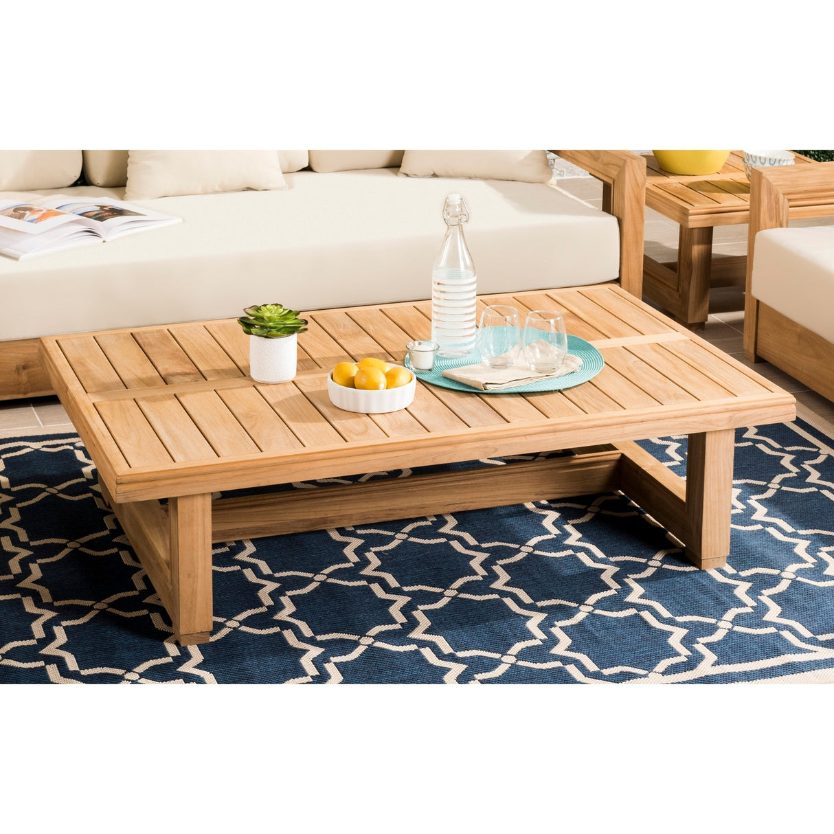 SAFAVIEH Couture Nealy Montford Teak Commercial Grade Coffee Table - 50 In W x 31 In D x 13 In H - 50Wx31Dx13H