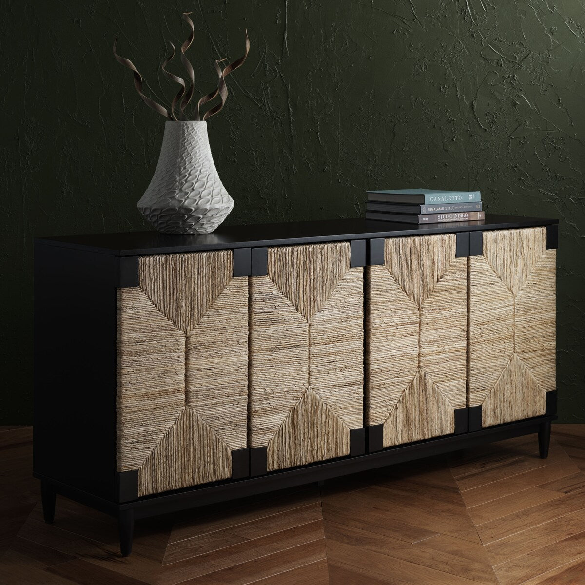 SAFAVIEH Couture Nedime Banana Stem 4-Door Sideboard - 69.8 In. W x 18.1 In. D x 32 In. H - 70Wx32Dx18H