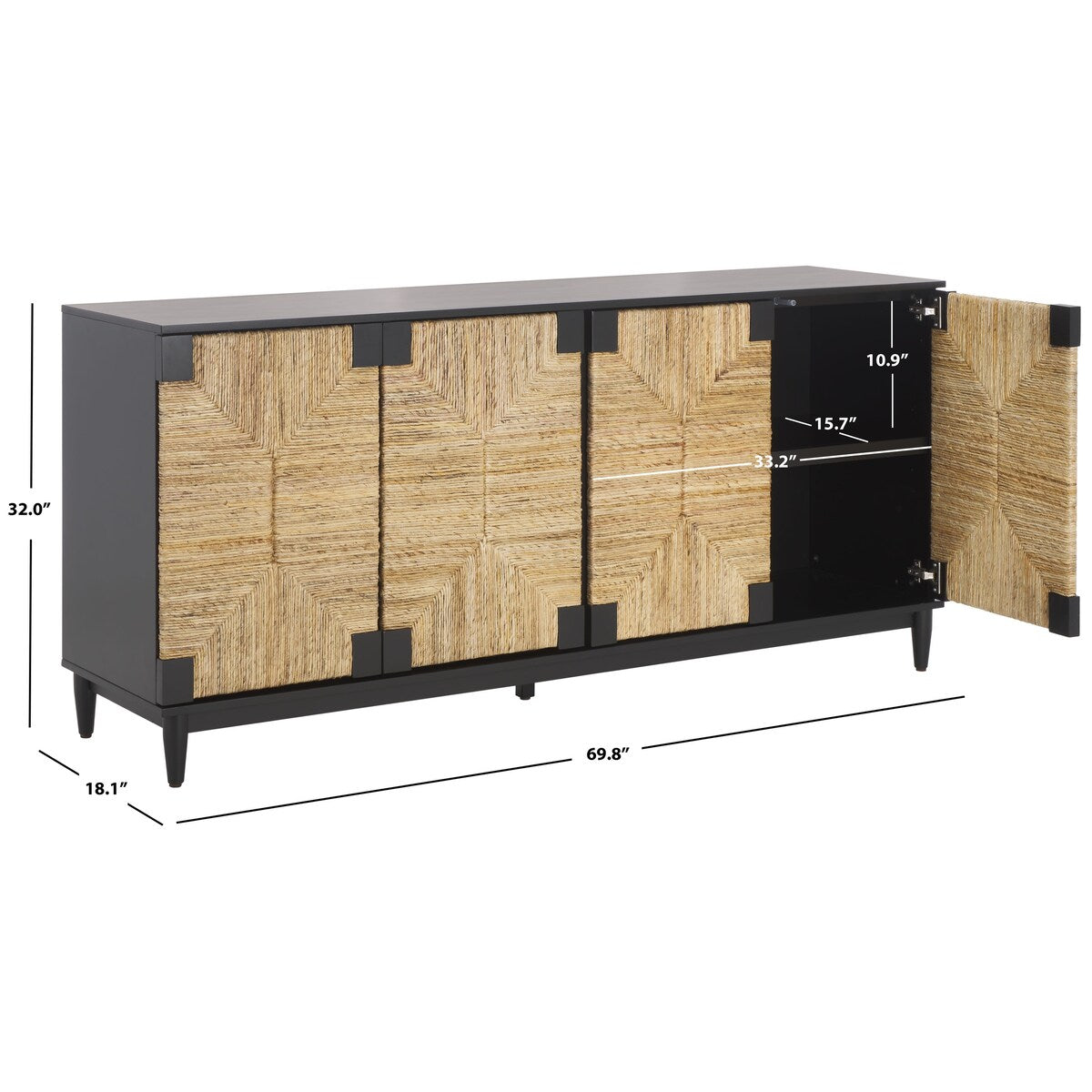 SAFAVIEH Couture Nedime Banana Stem 4-Door Sideboard - 69.8 In. W x 18.1 In. D x 32 In. H - 70Wx32Dx18H