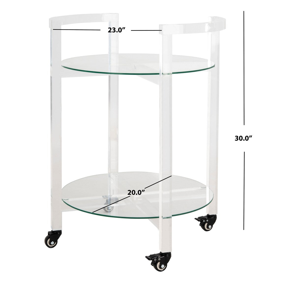 SAFAVIEH Couture Sascho 2-Tier Acrylic Bar Cart - Clear - 23" W x 20" L x 30" H - 23Wx20Dx28H