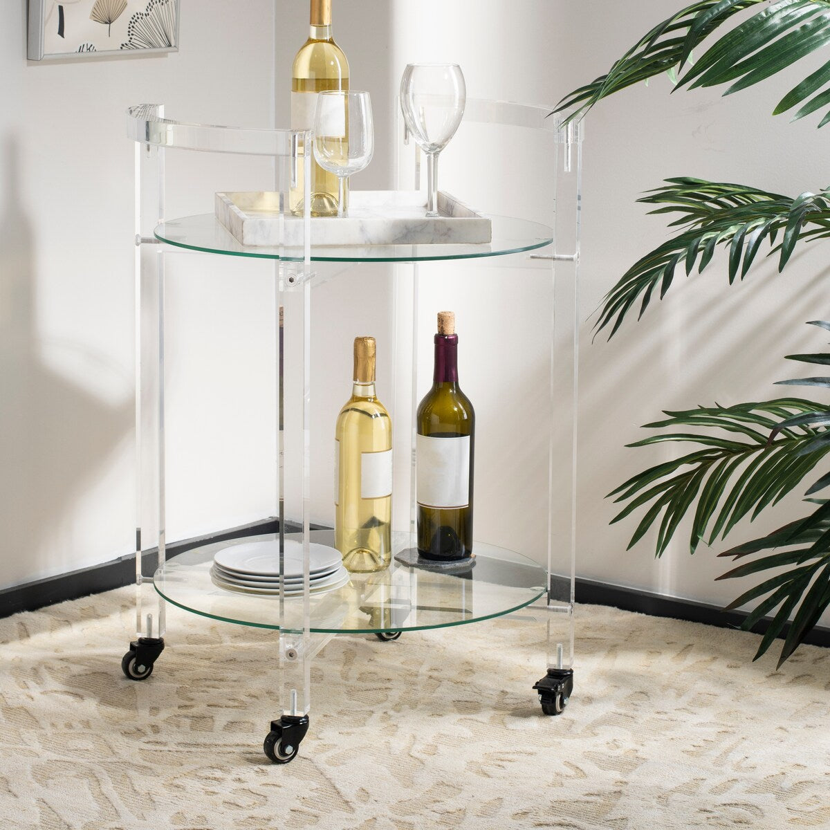 SAFAVIEH Couture Sascho 2-Tier Acrylic Bar Cart - Clear - 23" W x 20" L x 30" H - 23Wx20Dx28H