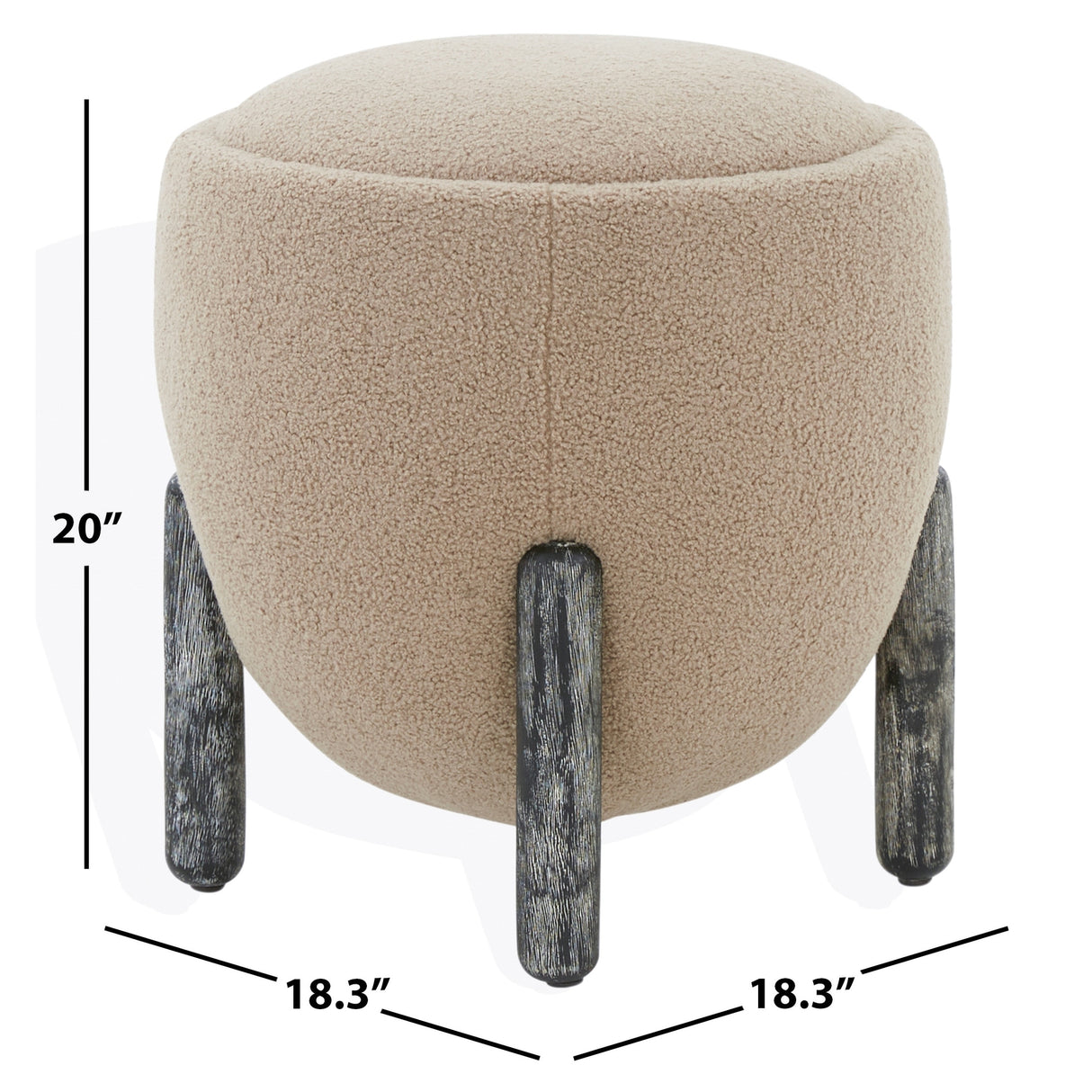 SAFAVIEH Couture Techiya Upholstered Ottoman (Fully Assembled) - 18 In W x 18 In D x 20 In H - 18Wx18Dx20H