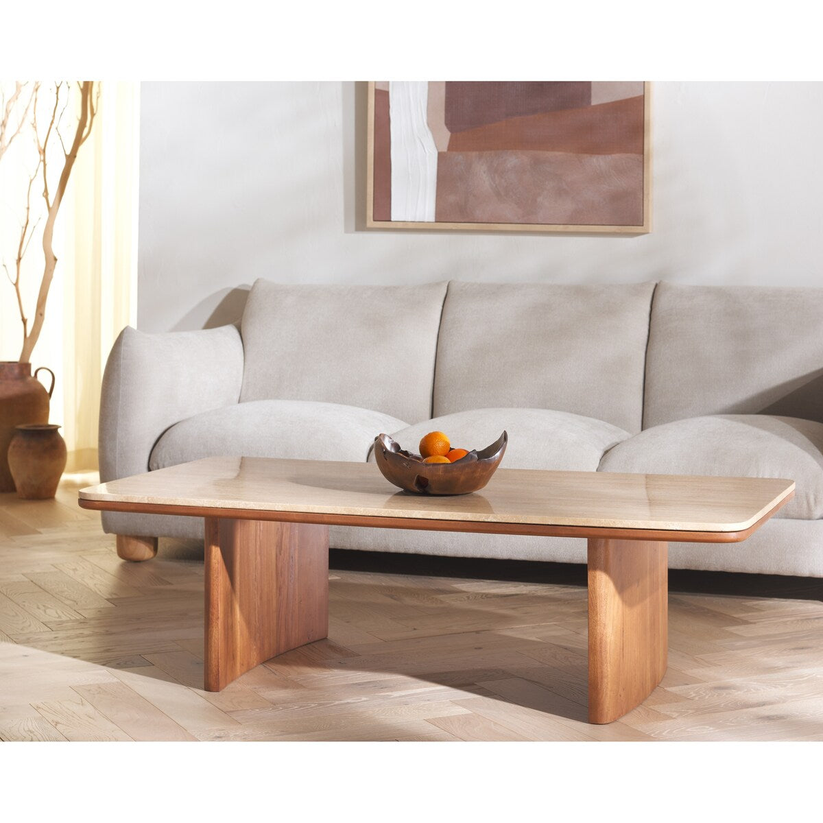 SAFAVIEH Couture Trinsly Travertine Coffee Table - 55Wx28Dx16H