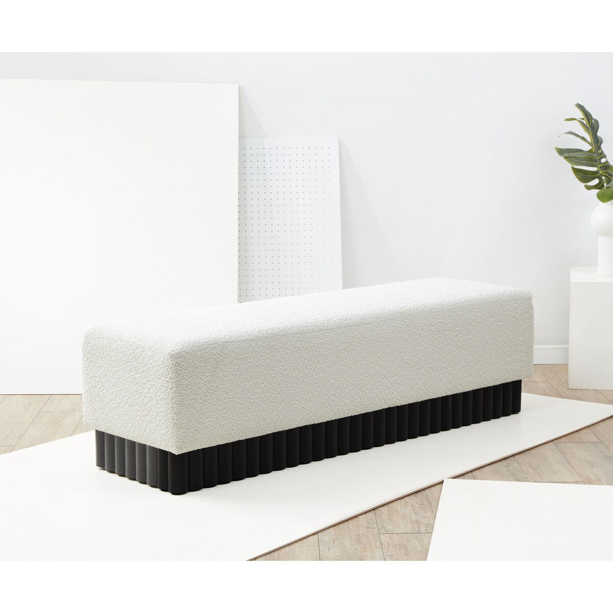 SAFAVIEH Couture Tylie Boucle & Wood Bench - 60Wx18Dx17H