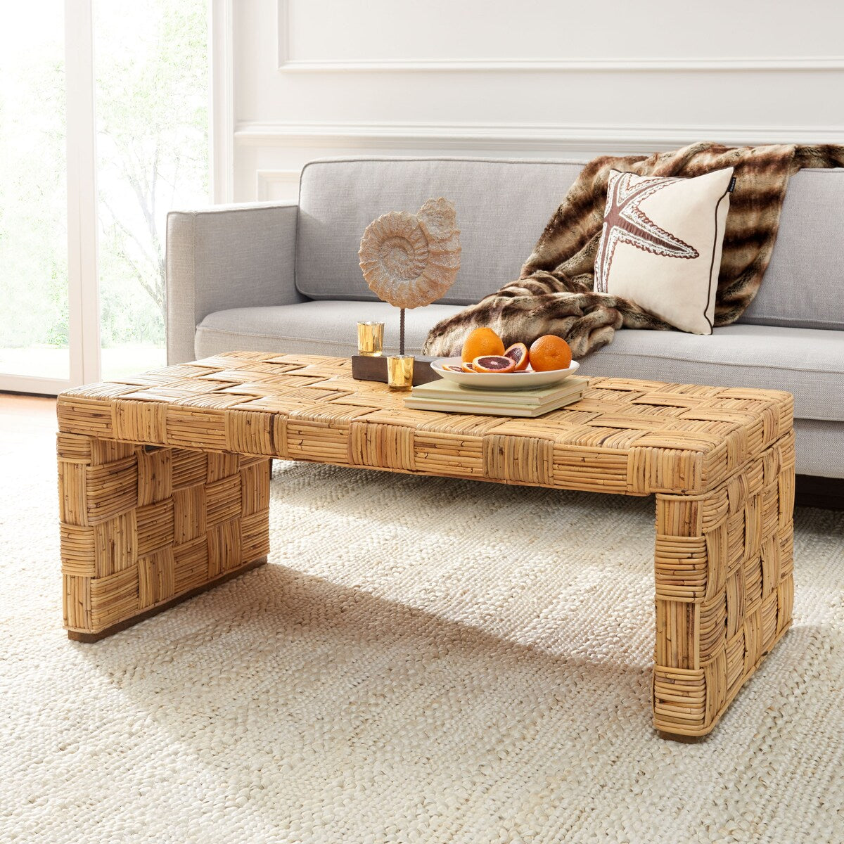 SAFAVIEH Dalina Rattan Coffee Table. - 47" W x 26" D x 18" H - 47Wx26Dx18H