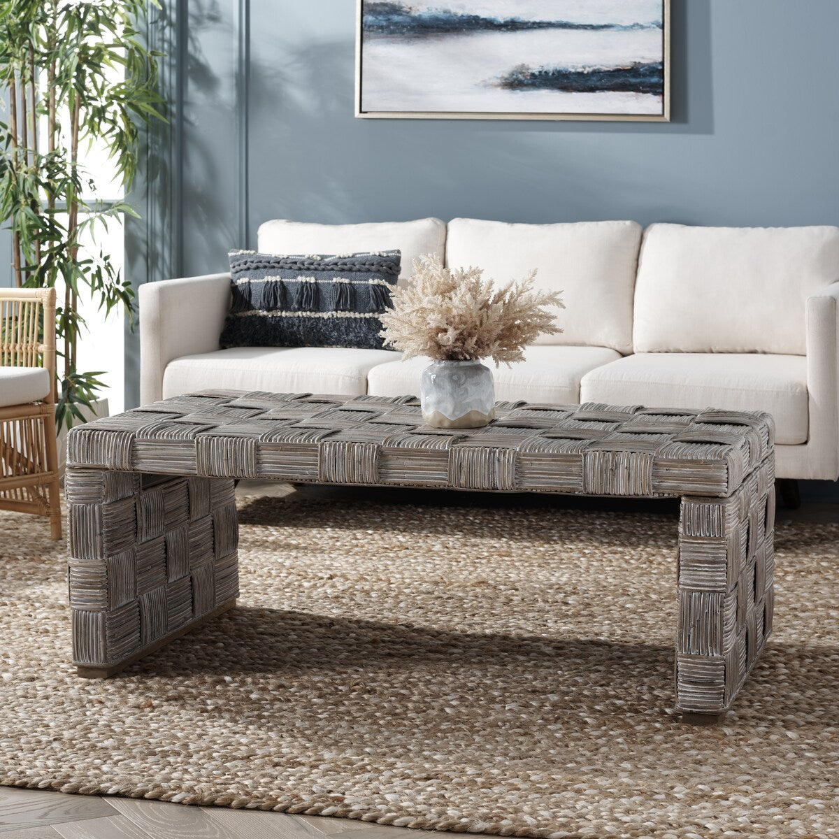 SAFAVIEH Dalina Rattan Coffee Table. - 47" W x 26" D x 18" H - 47Wx26Dx18H