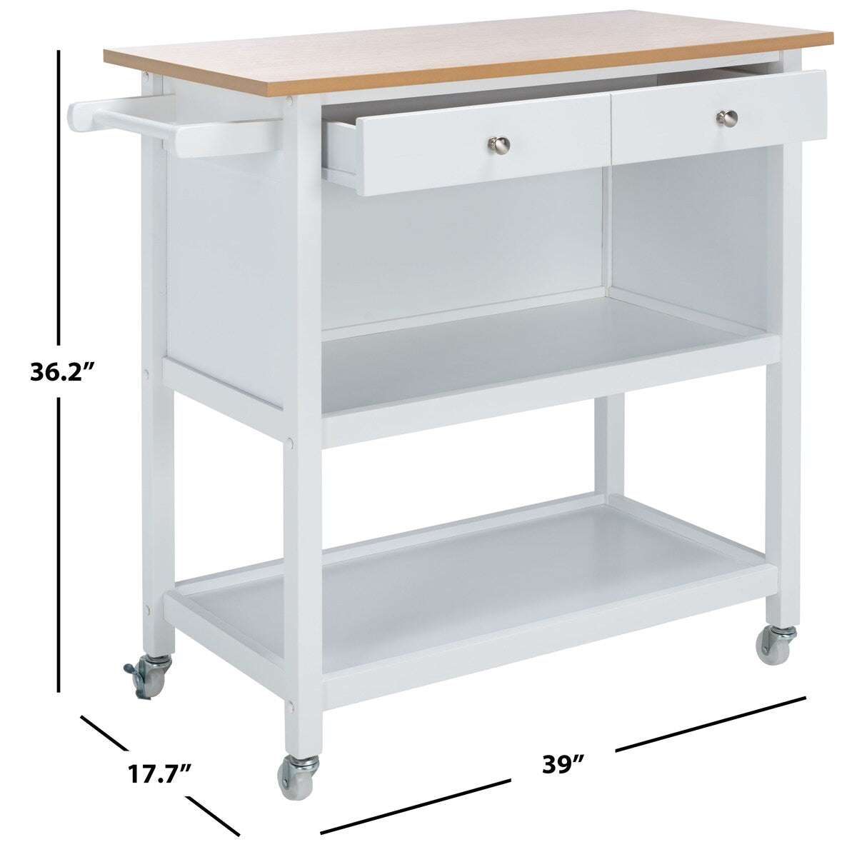 SAFAVIEH Dedra 1-Drawer 2-Shelf Kitchen Bar Cart with Wheels - 39" W x 17.7" L x 36.2" H - 39Wx18Dx36H