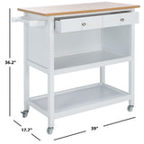 SAFAVIEH Dedra 1-Drawer 2-Shelf Kitchen Bar Cart with Wheels - 39" W x 17.7" L x 36.2" H - 39Wx18Dx36H