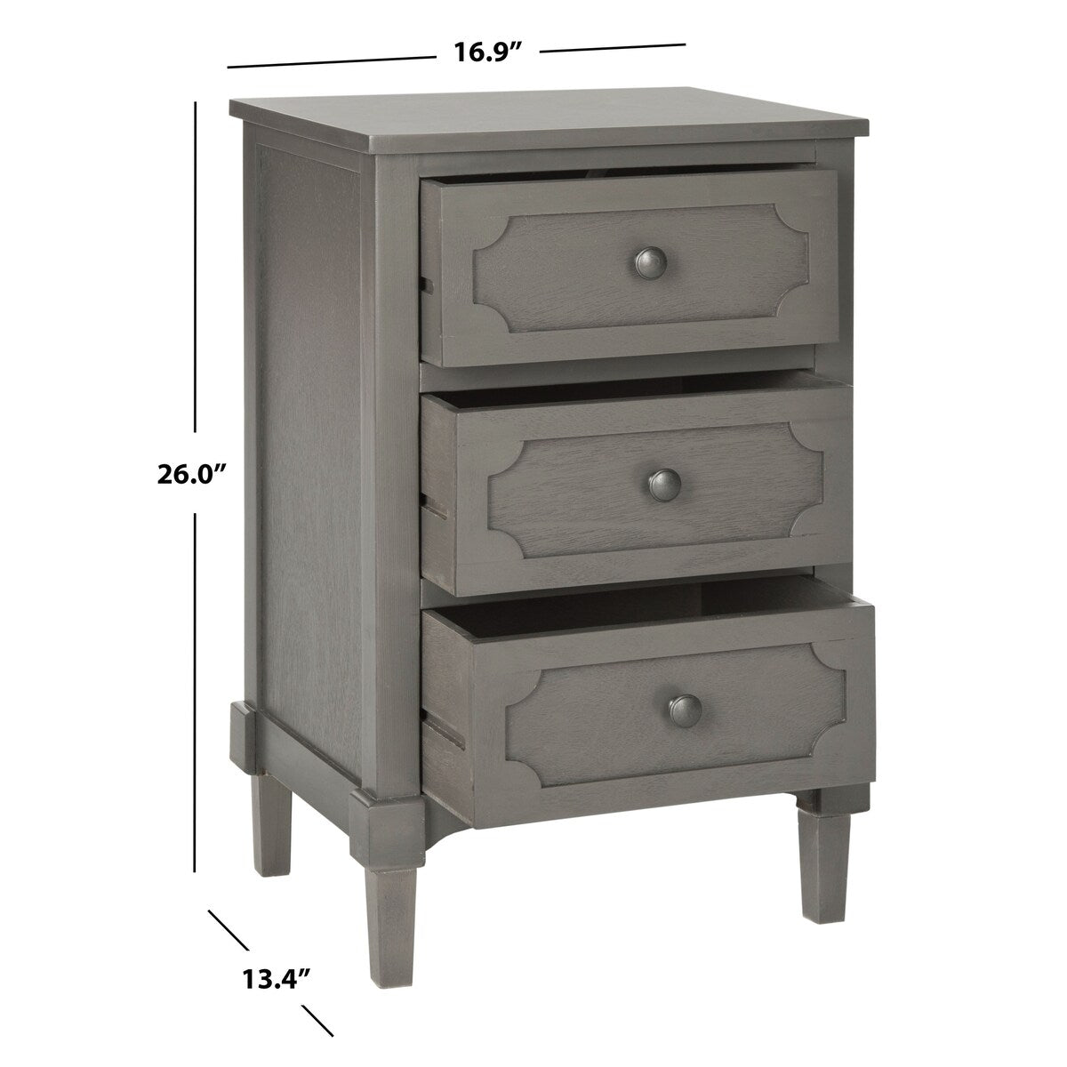 SAFAVIEH Dinah Grey 3-Drawer Storage Side Chest - 16.9" x 13.4" x 26.8" - 17Wx13Dx26H