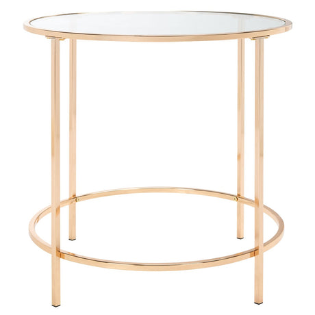 SAFAVIEH Dorcas Polished Gold/ Clear Glass Top Round Side Table - 22" W x 22" L x 22" H - 22Wx22Dx22H