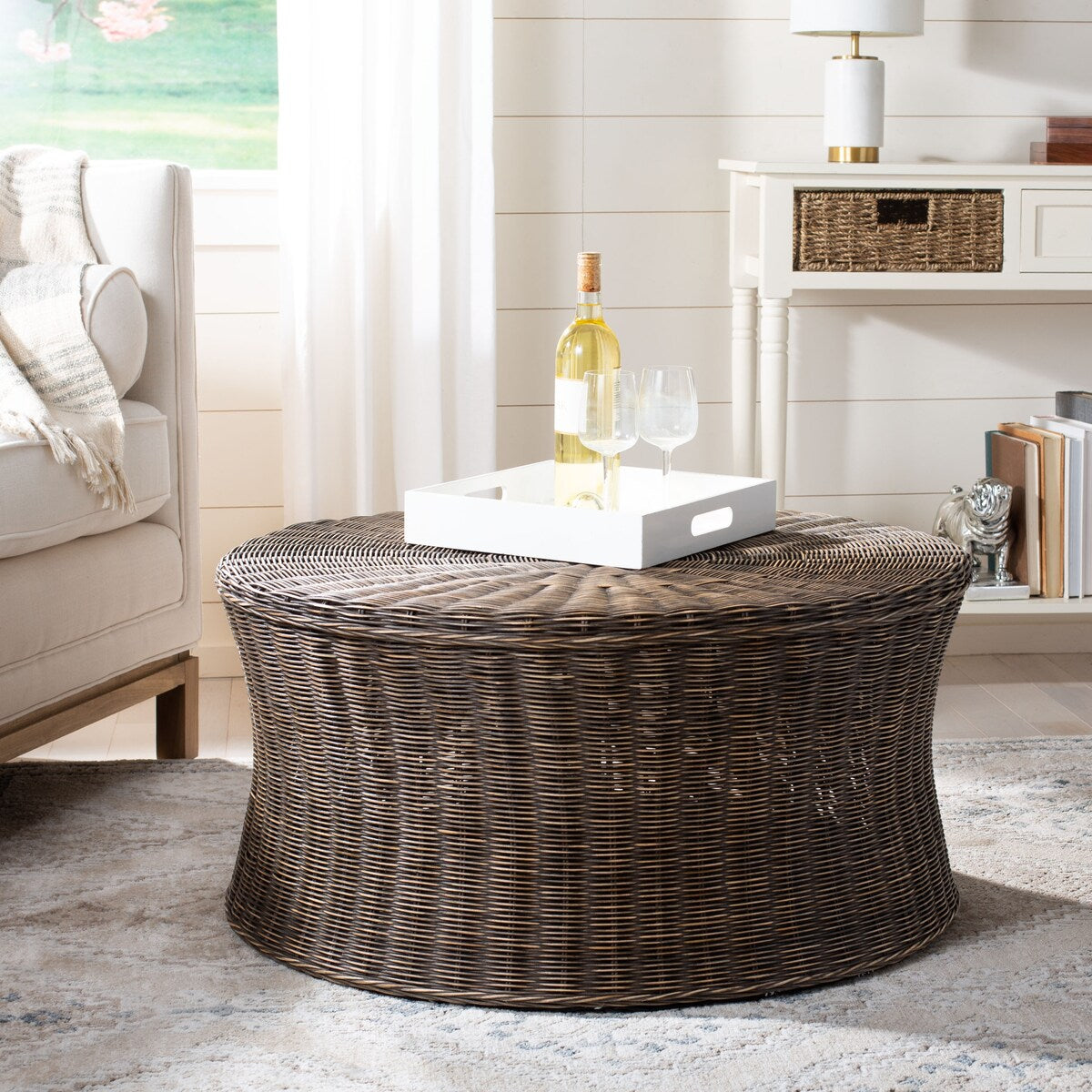 SAFAVIEH Dorinda Dark Brown Wicker Ottoman