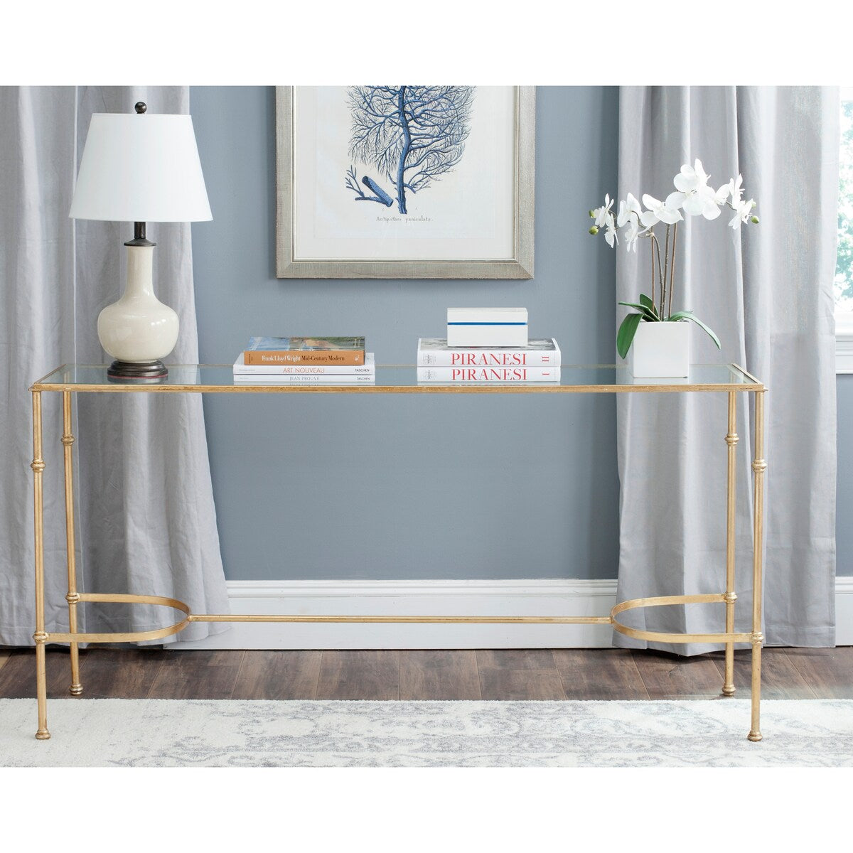 SAFAVIEH Dorla Gold/ Tempered Glass Top Console - 63" x 16" x 32" - 63Wx16Dx32H