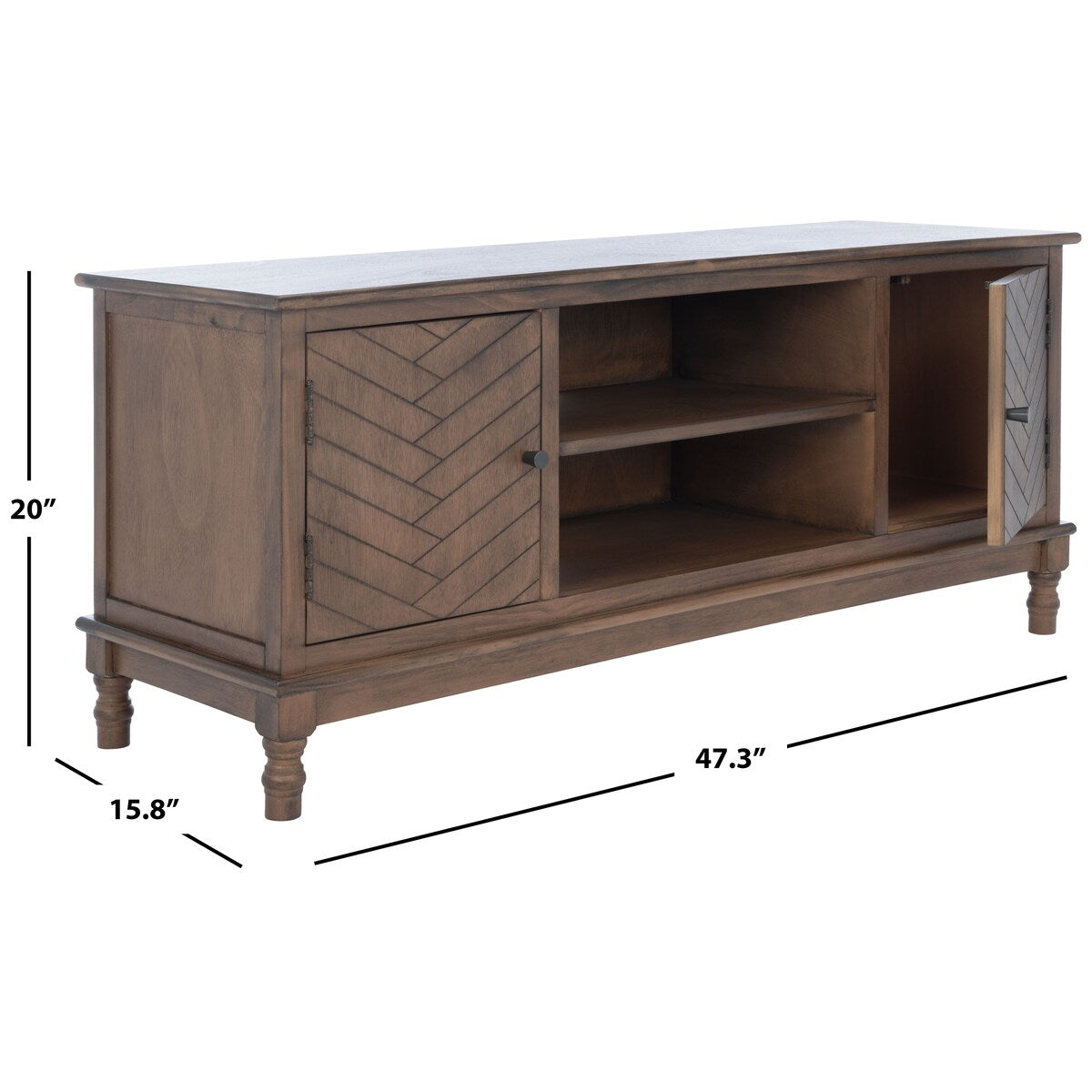 SAFAVIEH Echo 2-Door 2-Shelf Storage TV Media Stand - 47.3" W x 15.8" L x 20" H - 47Wx16Dx20H