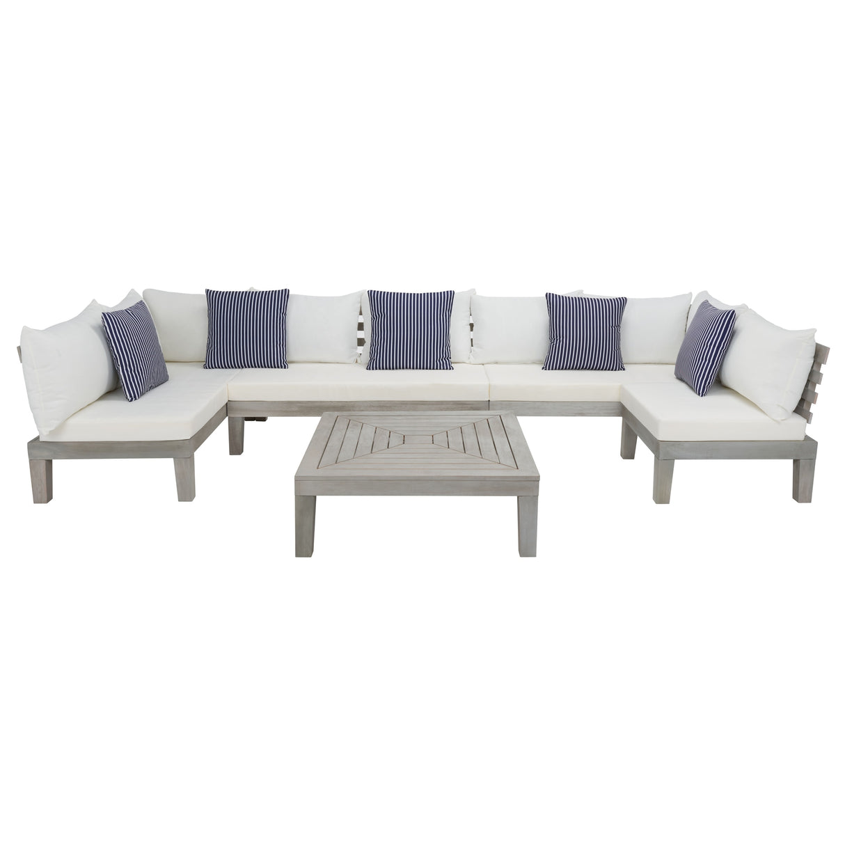 SAFAVIEH Egea 5-Piece Outdoor Solid Wood Sectional Conversation Set - 55W x 27D x 29H