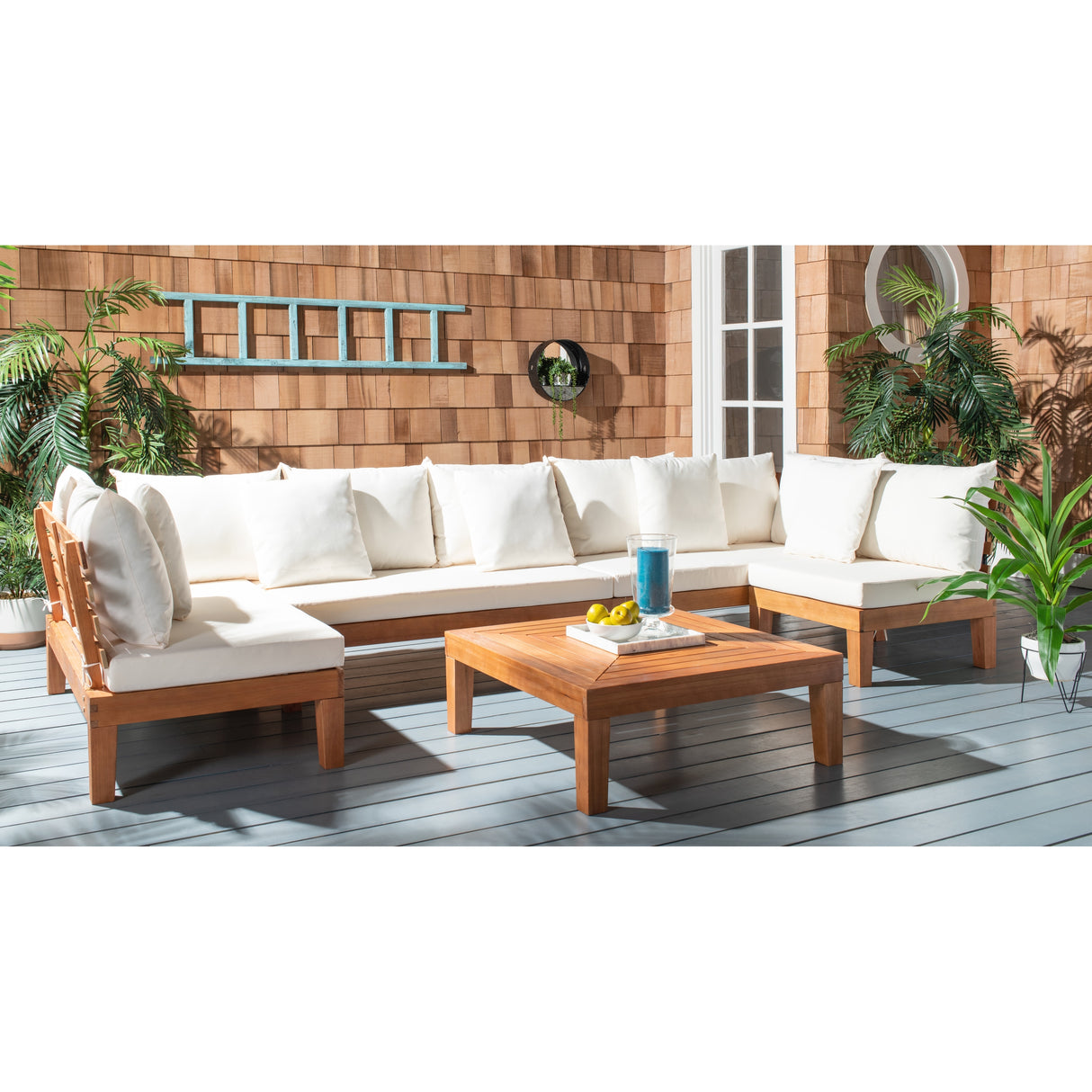 SAFAVIEH Egea 5-Piece Outdoor Solid Wood Sectional Conversation Set - 55W x 27D x 29H