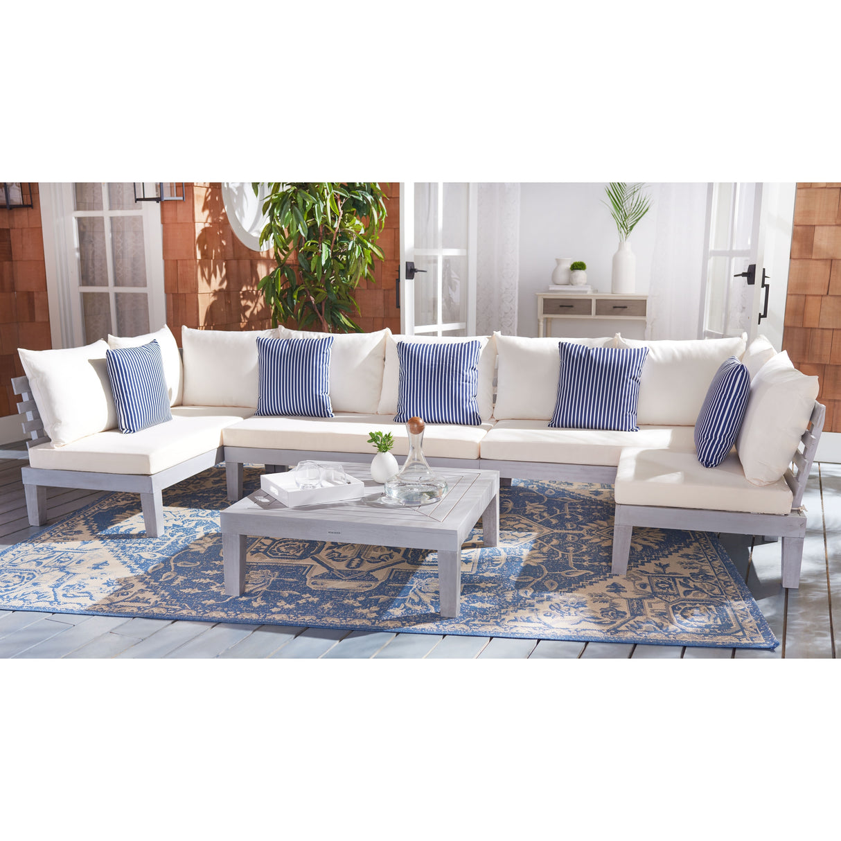 SAFAVIEH Egea 5-Piece Outdoor Solid Wood Sectional Conversation Set - 55W x 27D x 29H