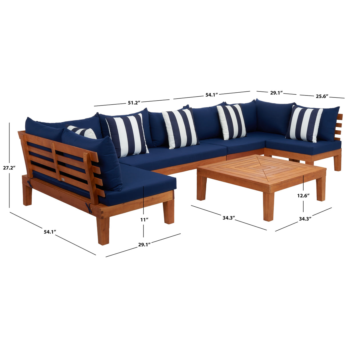 SAFAVIEH Egea 5-Piece Outdoor Solid Wood Sectional Conversation Set - 55W x 27D x 29H