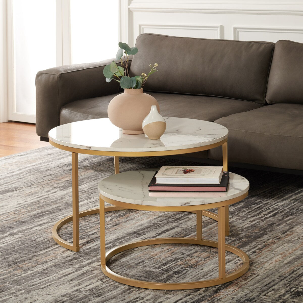 SAFAVIEH Elberta 2 Round Nesting Coffee Table - 43" L x 36" D x 18" H - 32Wx32Dx18H