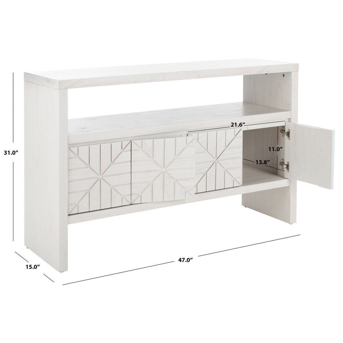 SAFAVIEH Elizbeth Farmhouse 4-Door Console Table - 47 In. W x 15 In. D x 31 In. H - 47Wx15Dx31H