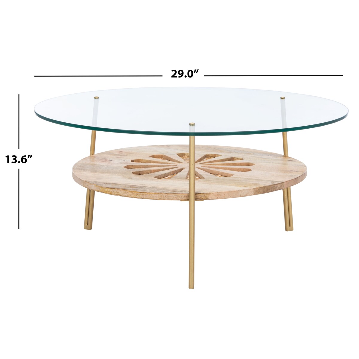 SAFAVIEH Emmanouela Round Natural Wood And Glass Coffee Table - 29" x 29" x 13.6" - 29Wx29Dx14H