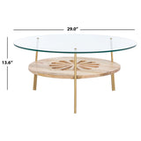 SAFAVIEH Emmanouela Round Natural Wood And Glass Coffee Table - 29" x 29" x 13.6" - 29Wx29Dx14H