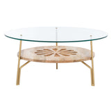 SAFAVIEH Emmanouela Round Natural Wood And Glass Coffee Table - 29" x 29" x 13.6" - 29Wx29Dx14H