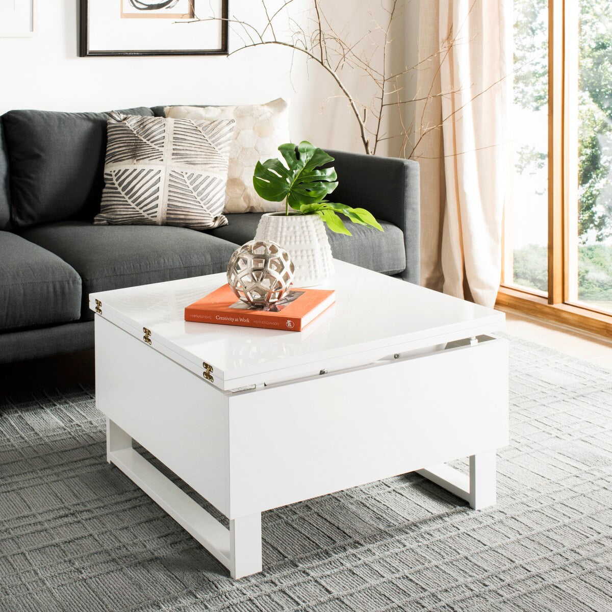 SAFAVIEH Enriqueta White Lift-Top Coffee Table - 27.6" x 27.6" x 19.1" - 28Wx28Dx19H