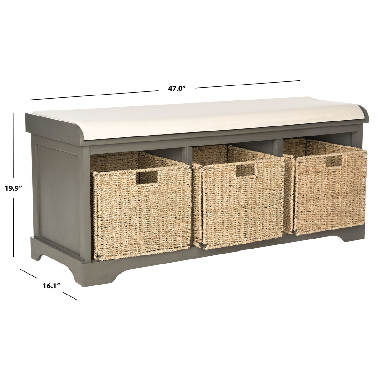 SAFAVIEH Eola Grey/ White Storage Bench - 47" x 16.1" x 19.9" - 47Wx16Dx20H