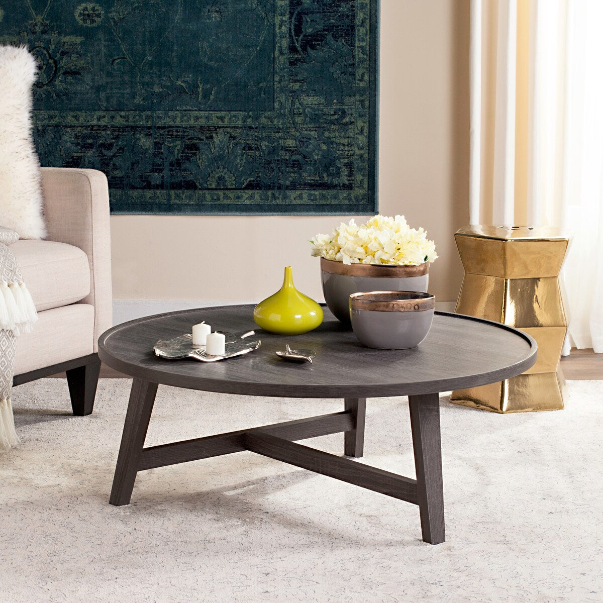 SAFAVIEH Ercolina Mid-Century Wood Coffee Table - 35.4" x 35.4" x 13.8" - 35Wx35Dx14H