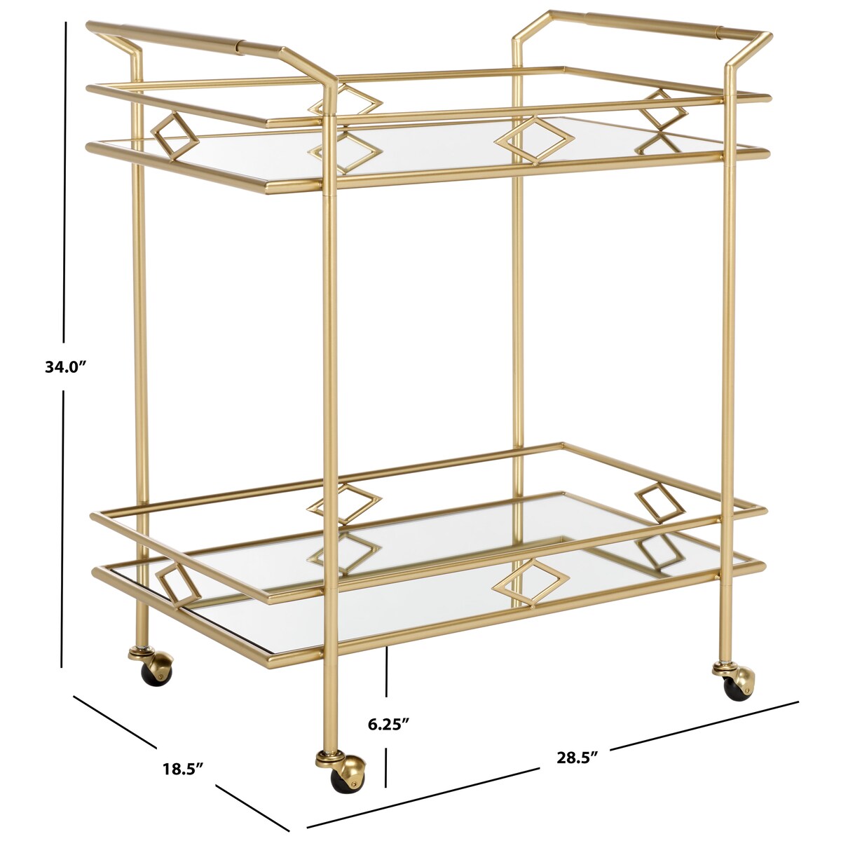 SAFAVIEH Estelina 2-Tier Bar Cart - 28.5 In. W x 18.5 In. D x 34 In. H - 29Wx19Dx34H