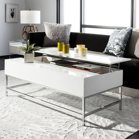 SAFAVIEH Evangelina White Chrome Lift-Top Coffee Table - 50" W x 26" L x 17.8" - 21.3" H - 50Wx26Dx18H