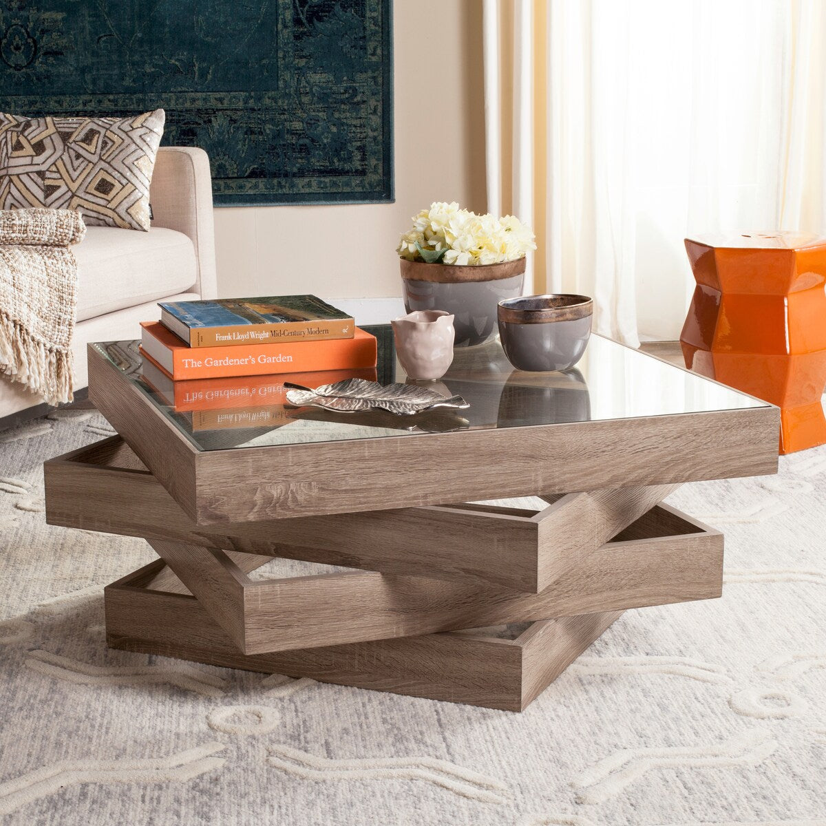 SAFAVIEH Evon Modern Geometric Stacked Wood Coffee Table - 33.5" x 33.5" x 15.8" - 34Wx34Dx16H