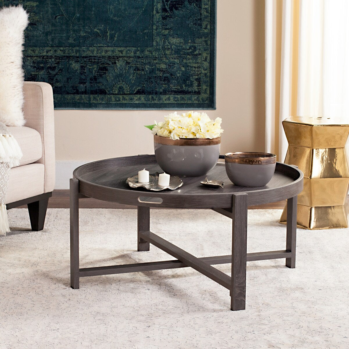 SAFAVIEH Evonne Rustic Dark Grey Round Coffee Table - 33" x 33" x 15" - 33Wx33Dx15H