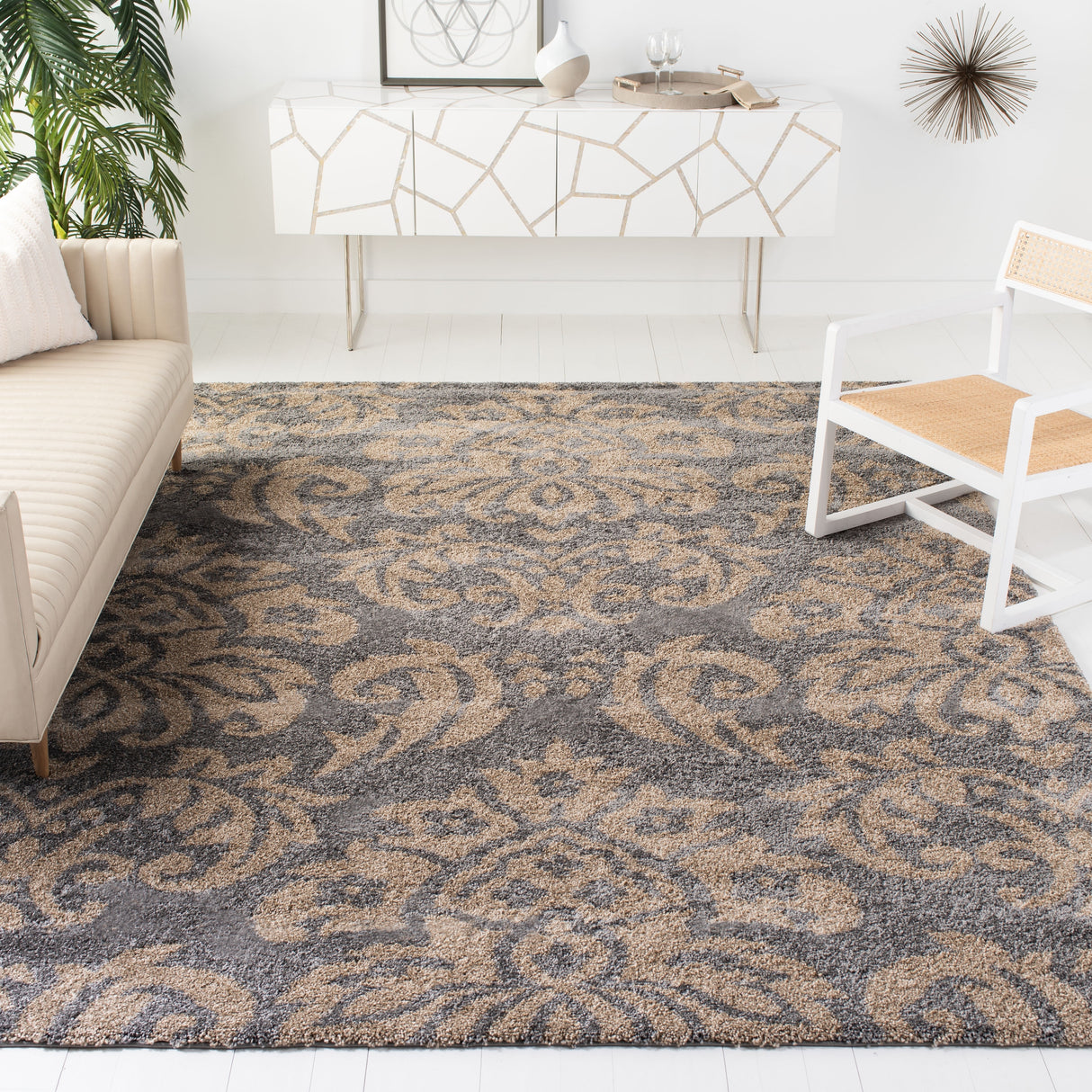 SAFAVIEH Florida Shag Aurkene Floral Damask 1.2-inch Thick Rug