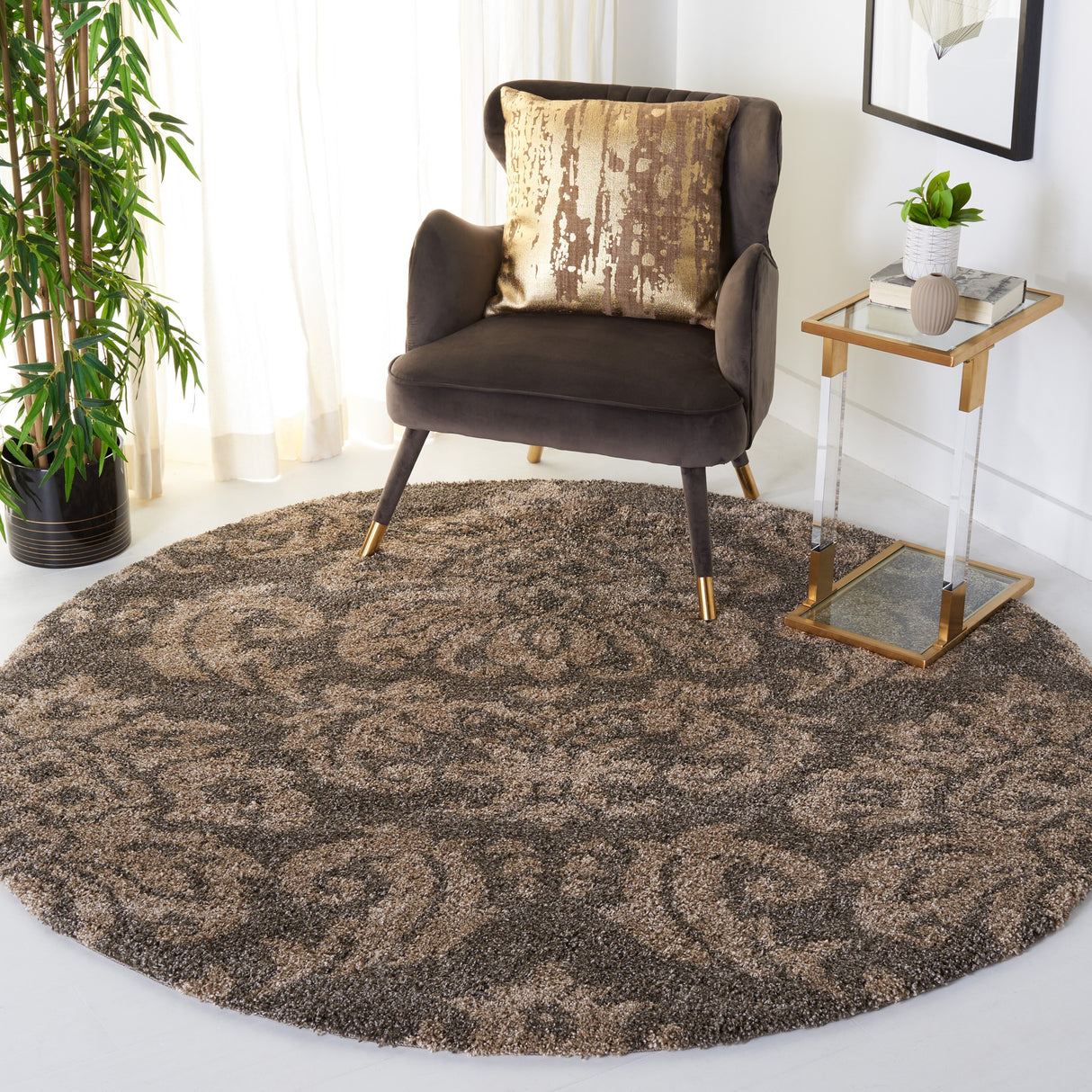 SAFAVIEH Florida Shag Aurkene Floral Damask 1.2-inch Thick Rug