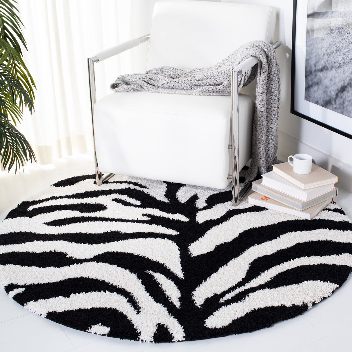 SAFAVIEH Florida Shag Vitchka Zebra Animal Print 1.2-inch Thick