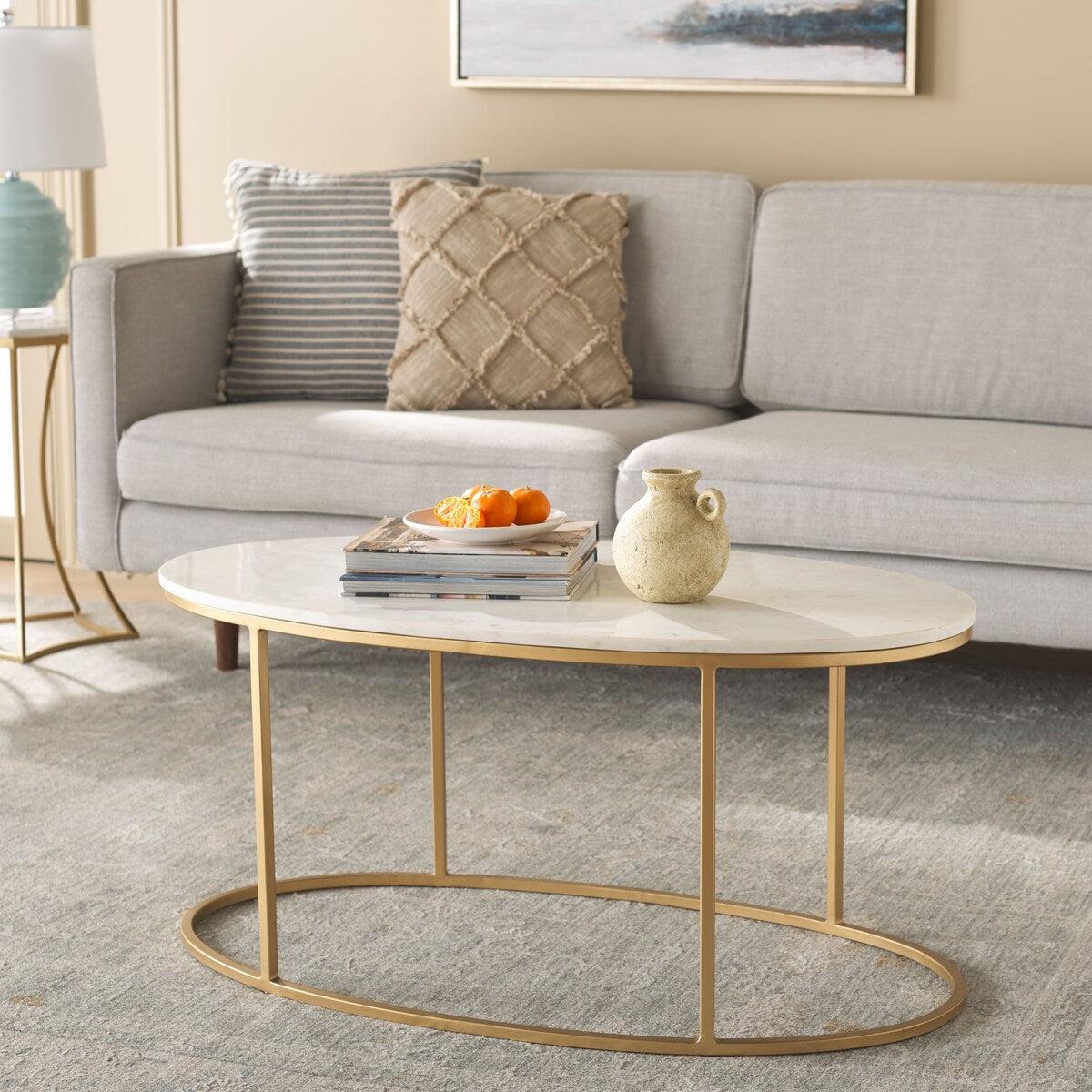 SAFAVIEH Florine Marble Coffee Table (Fully Assembled) - 39 In. W x 21 In. D x 18.3 In. H - 39Wx21Dx18H