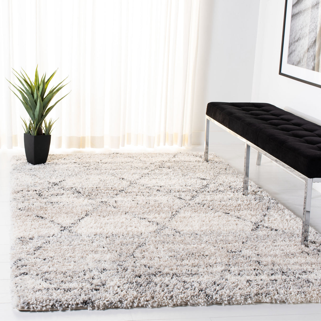 SAFAVIEH Fontana Shag Marye Modern Trellis 2-inch Thick Rug