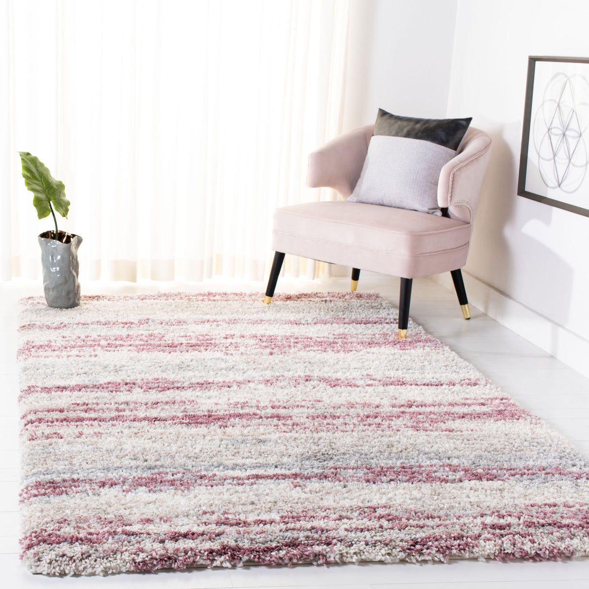 SAFAVIEH Fontana Shag Mevlide Modern Stripe 2-inch Thick Rug