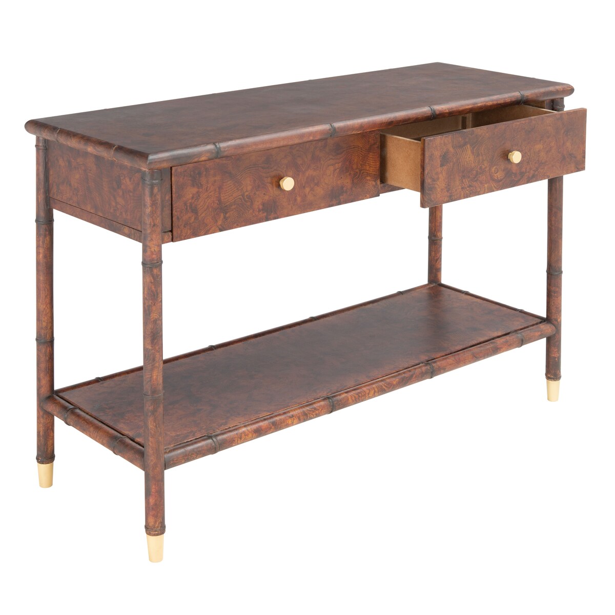 SAFAVIEH Franc Dark Brown/ Gold 2-Drawer 1-Shelf Console Table - 42" W x 15.8" L x 29" H - 42Wx16Dx29H